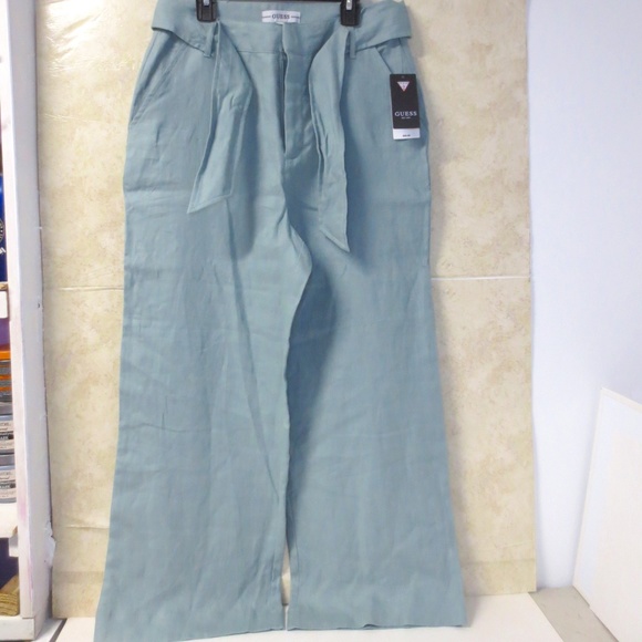 GUESS TESSA LINEN CULOTTE Pants Sport FADE TO JADE Size S - Picture 1 of 9